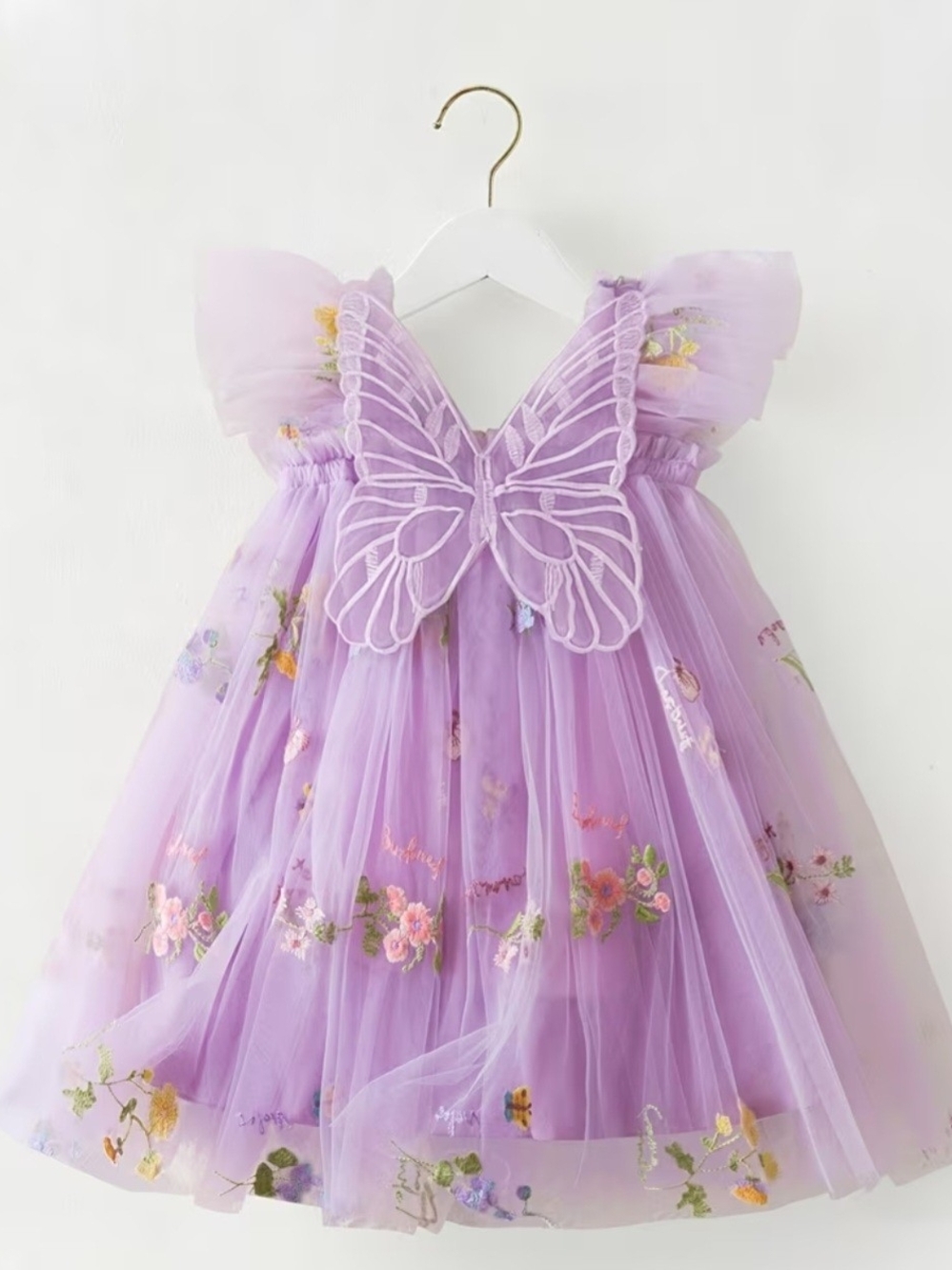 Butterfly Tulle Dress Wedding Birthday Celebration Cute Embroidered Floral Wings